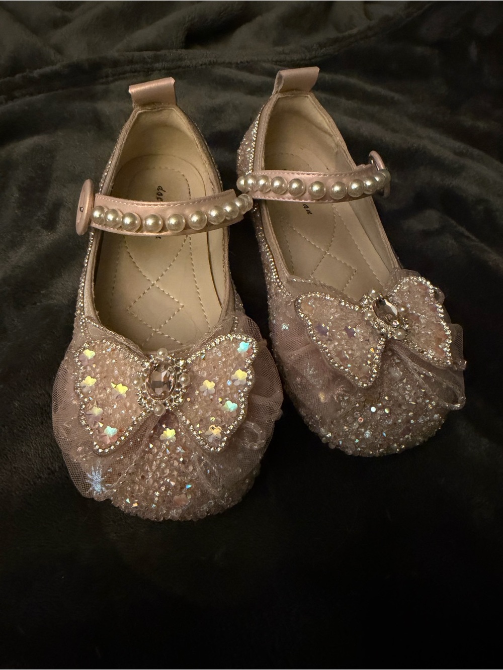 Girls Sparkle Bow Mary Jane Flats - Pink